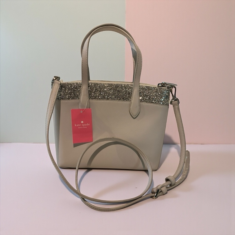kate spade Cream and Gray Top-Handle Satchel with Pink Tag - Picture 2 of 9
